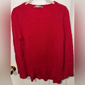 LOFT Red Textured Bell Sleeve Sweater Hi-Low Size Medium